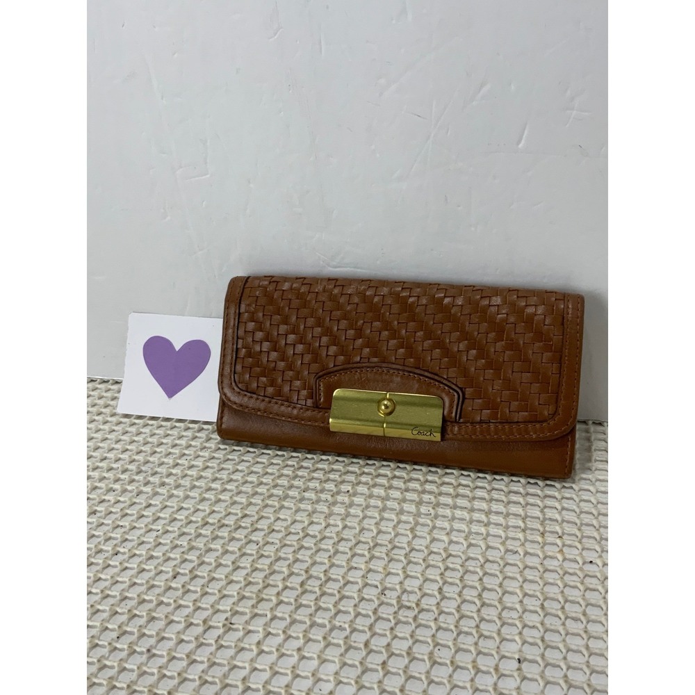 Coach Kristin Woven Leather Slim Envelope Wallet‎ Clutch Brown